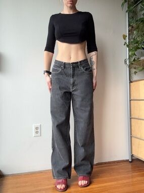 mecca faded black baggy straight leg Jeans